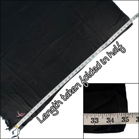 Susan G Komen Breast Cancer Black Scarf Pink Rhinestone Ribbon L 70" X W 28.5" - Picture 14 of 15